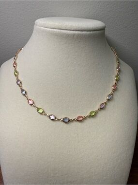 Multicolor Pastel, 15 inch Gemstone Station Necklace - Women Jewelry